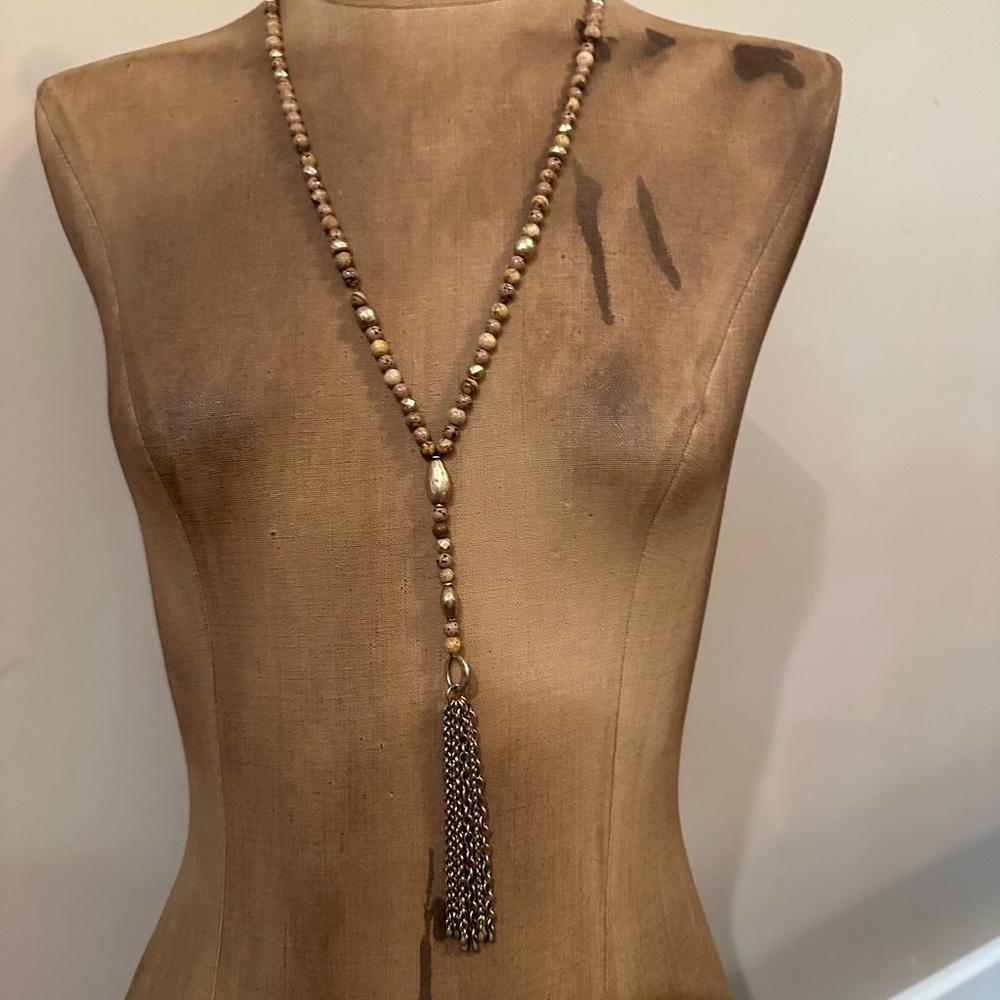 Fossil long beaded tassel statement necklace.